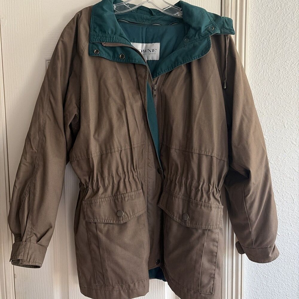 Towne London Fog Mens Medium Regular Brown Khaki coat with cinch waist